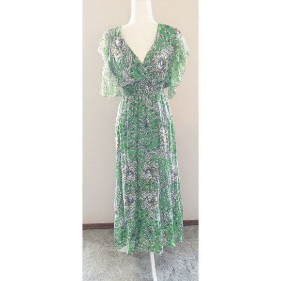 Le Ragazze Green Floral Maxi Dress Made In Italy Silk Blend - Picture 2 of 16